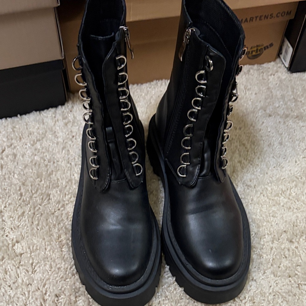 Vici Black Combat Boots with Silver Accents